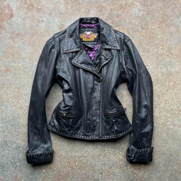 Harley-Davidson Jackets & Blazers - Harley Davidson Womens Black Perfecto Leather Studded Biker Jacket M